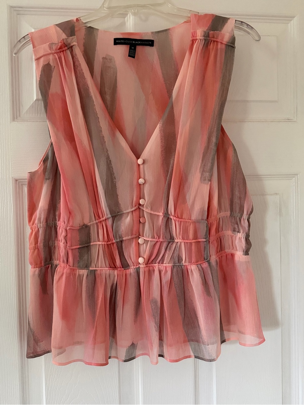 White House Black Market Coral and Taupe Watercolor Sleeveless Peplum Top